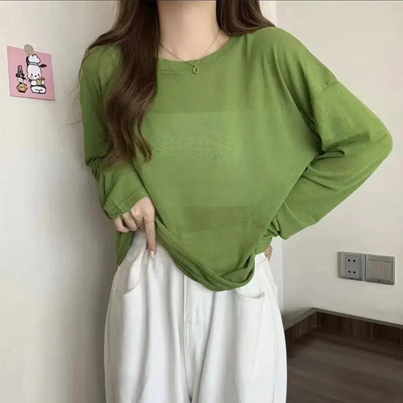 Knitted Solid Sun Proof Blouse Women