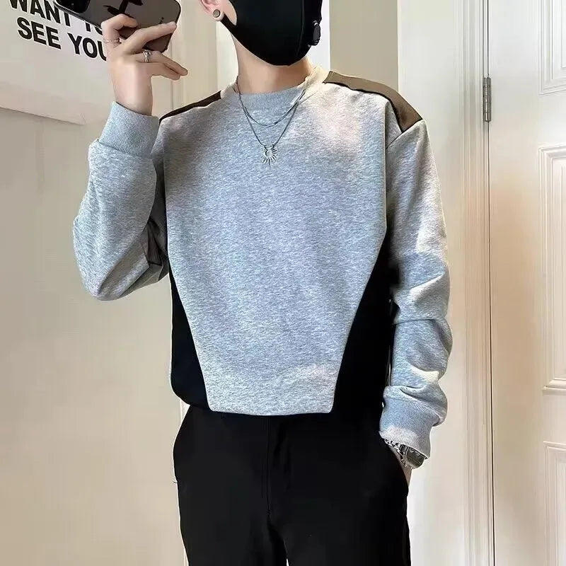 Spliced   sweatshirt Men's Spring Autumn New Round Neck Long-sleeved Bottoming Shirt T-shirt Trendy Casual Top Hoodies