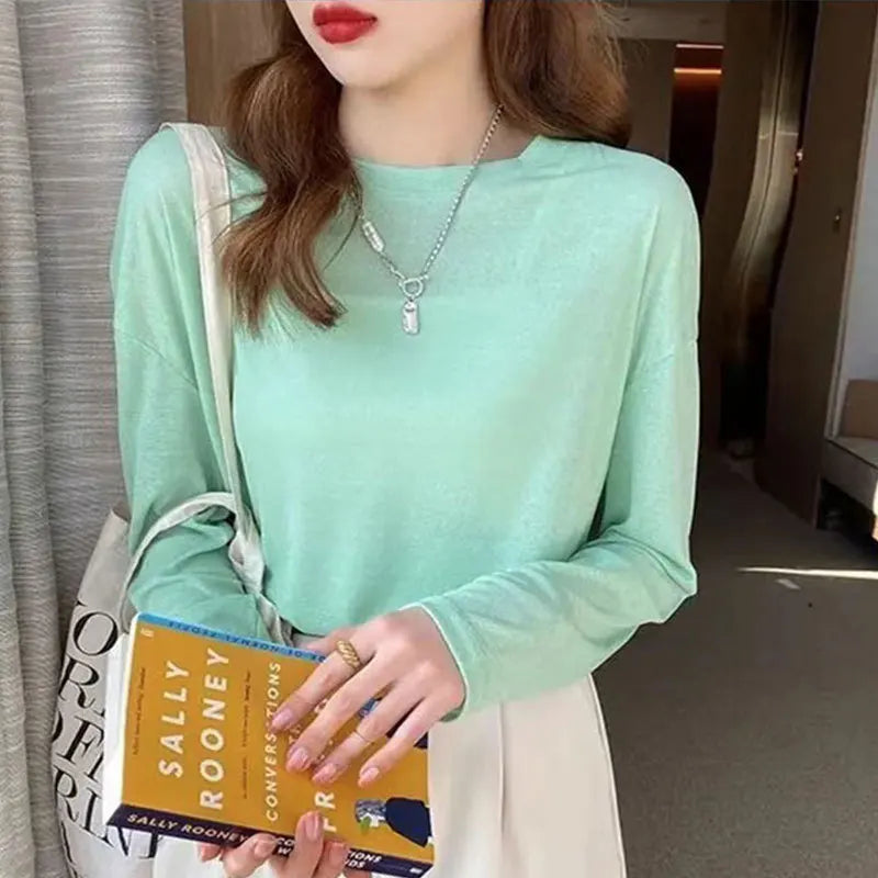 Knitted Solid Sun Proof Blouse Women
