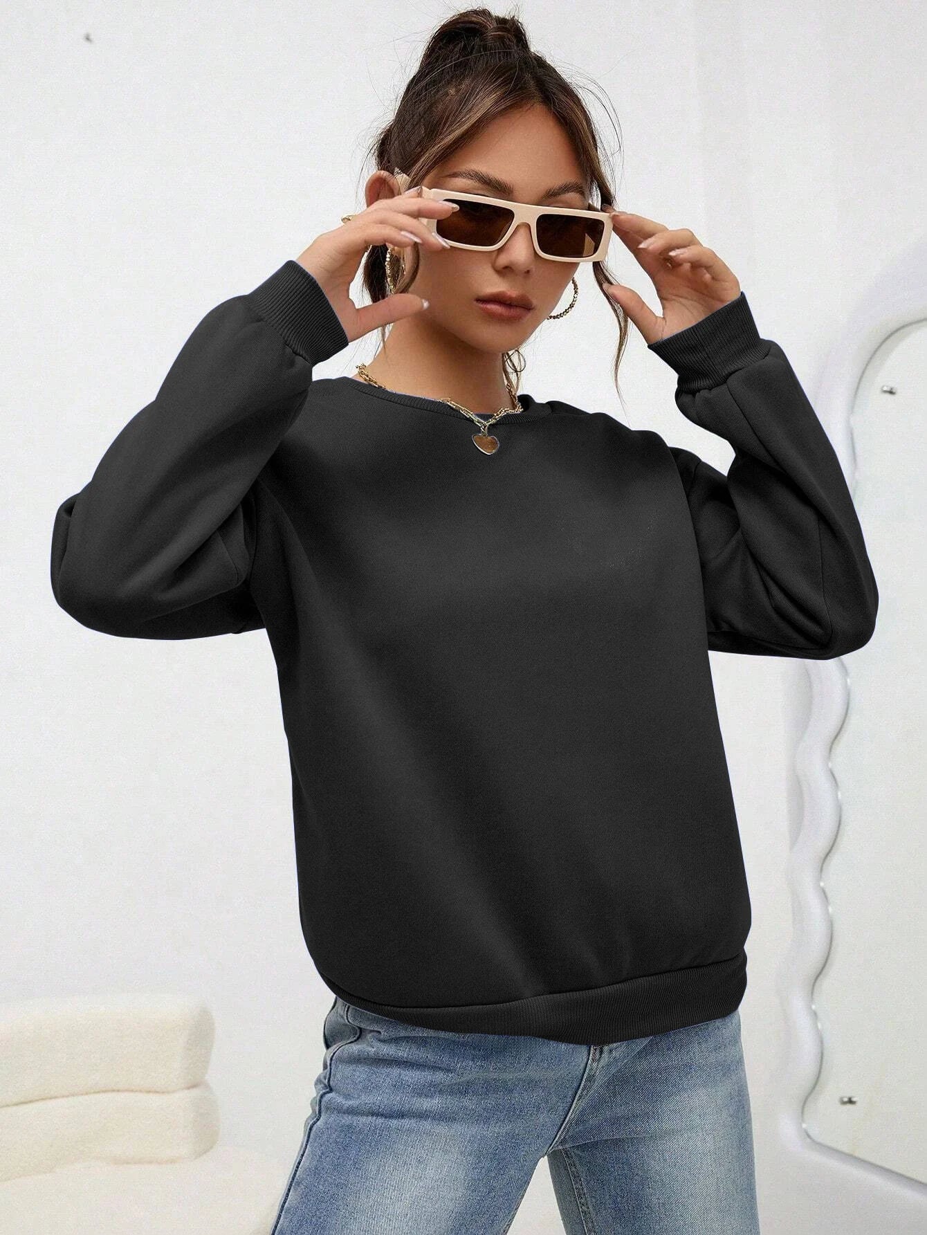 Woman Sweatshirt Casual Solid Color All