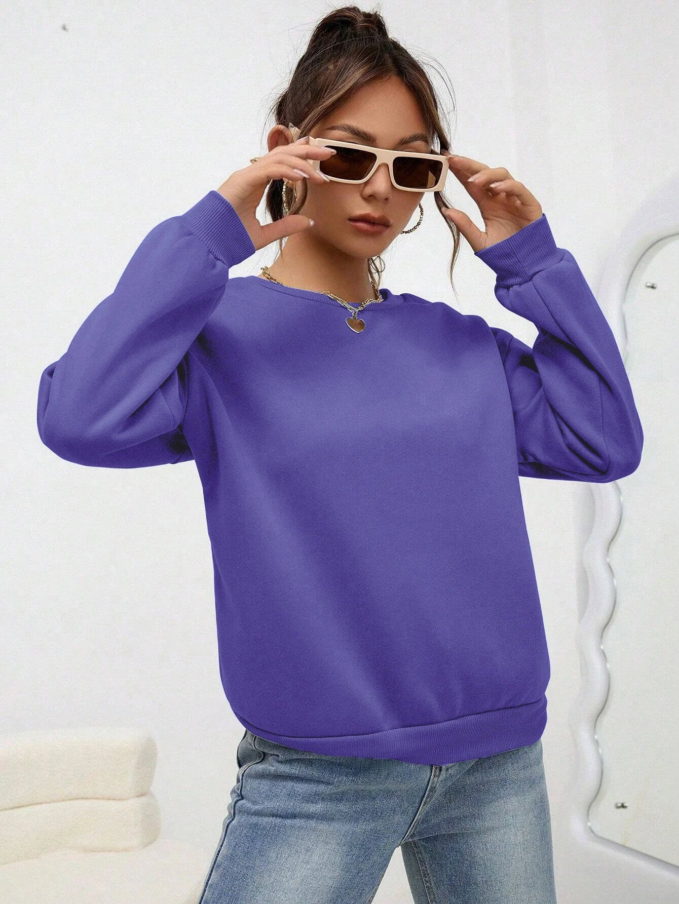 Woman Sweatshirt Casual Solid Color All