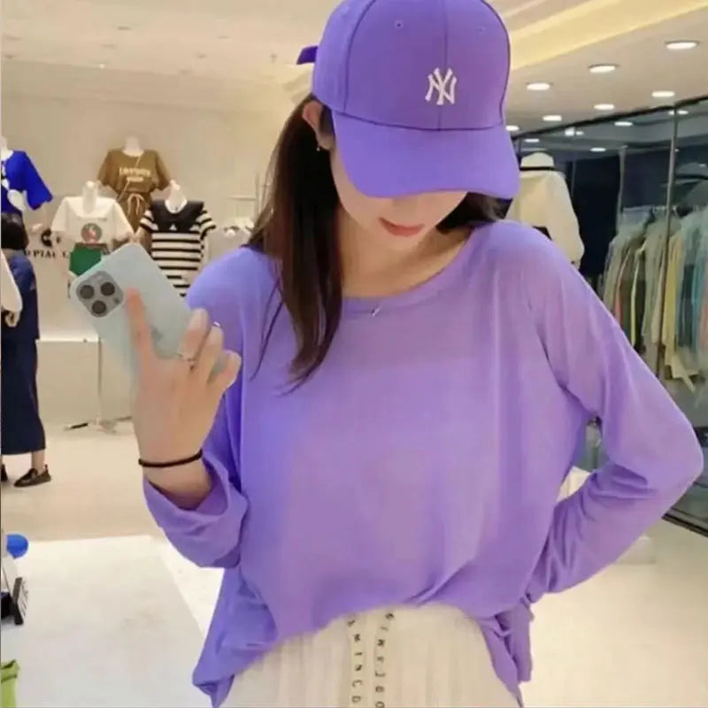 Knitted Solid Sun Proof Blouse Women