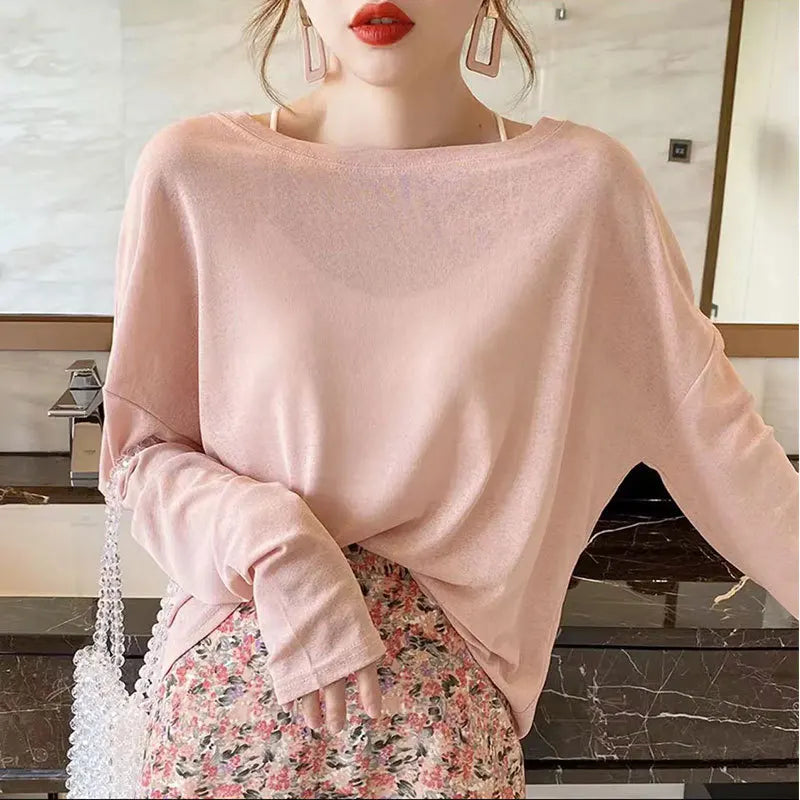 Knitted Solid Sun Proof Blouse Women