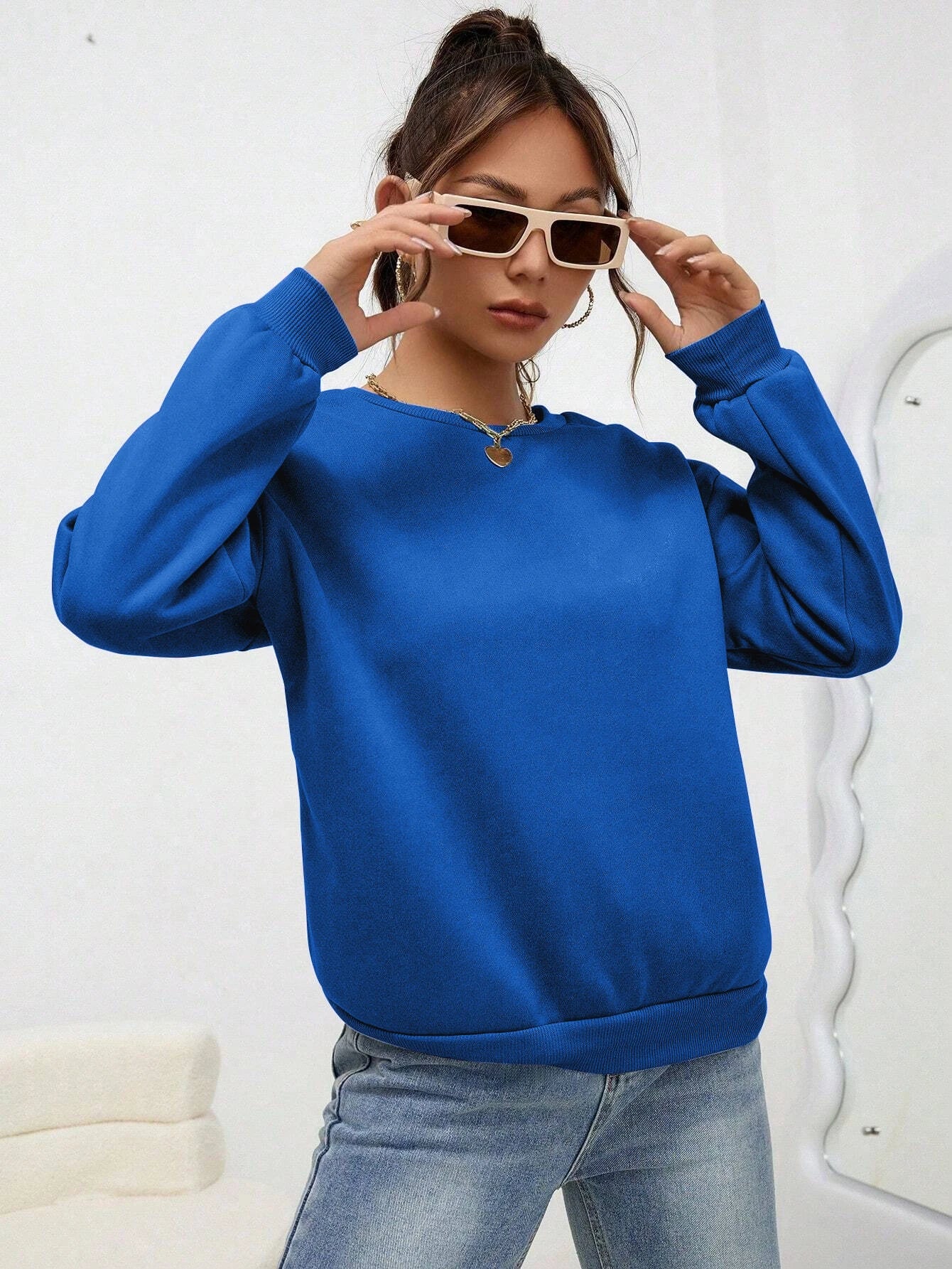 Woman Sweatshirt Casual Solid Color All